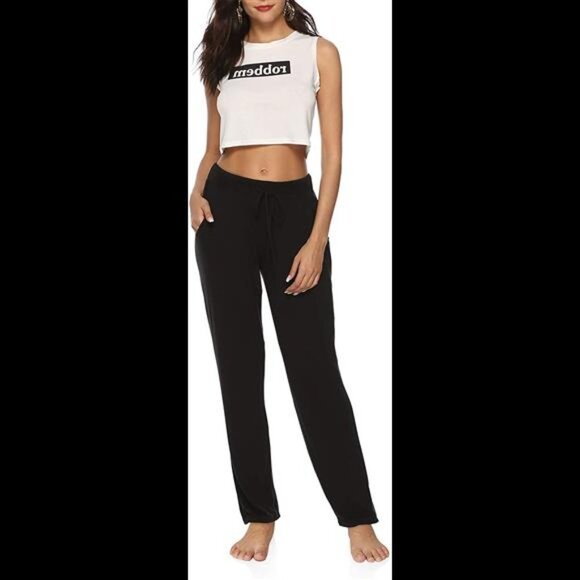 Women Yoga Pants Wide Leg Comfy Drawstring Loose Straight Lounge Workout Legging - Picture 6 of 6